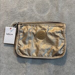 NWT Kipling Harrie Pouch Cosmetic Toiletries Travel Bag Golden Rod Metallic